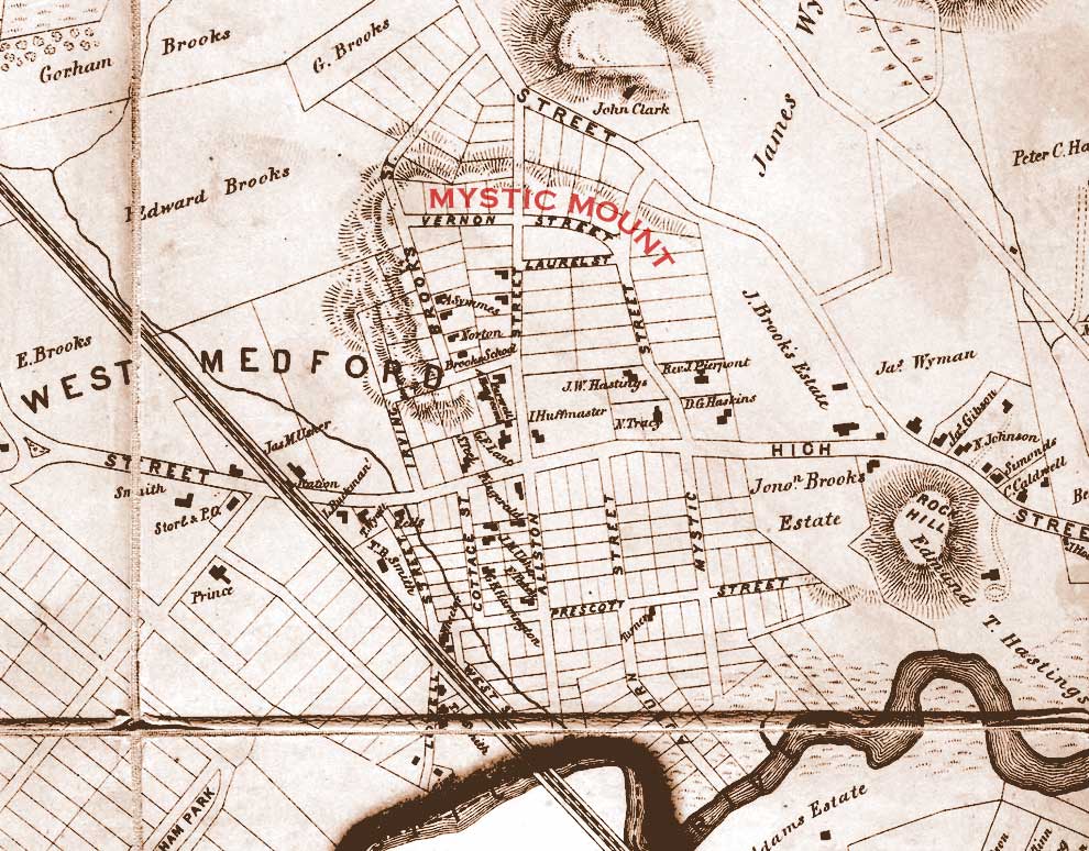 H. F. Walling Map of the Town of Medford, 1855  (detail)