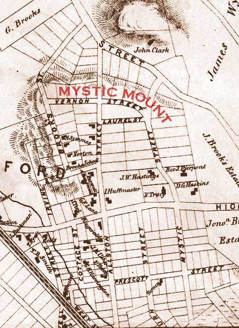 H. F. Walling Map of the Town of Medford, 1855  (detail)